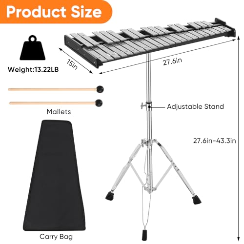 image for MUHYHY 37 Notes Glockenspiel with Adjustable Height Stand, Aluminum Xy