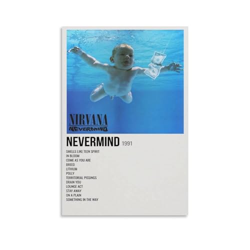 YNTNDYGV Nirvana - Póster de álbum de música vintage, lienzo y arte de pared, impresión moderna para decoración de dormitorio familiar, 12 x 18 pulgadas (30 x 45 cm)