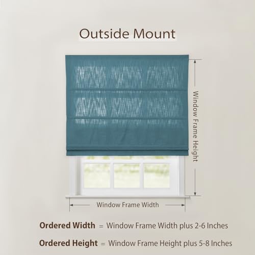 Image of TWOPAGES Isabella No Drill Cordless Roman Shade Linen Textured Cotton Roman Blind for Windows, Custom Made Room Darkening Blackout Roman Window Shade, Hardware Included, Teal, 1 Piece