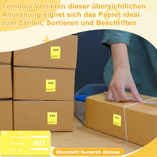Lose Tombola 1-100 Nummern Doppelnummern Tombola Verlieren 5X10cm Blocchetti Numerati Abrisse Nummernblock Tombola Preise für Events Party Verlosungen Quittungsblöcke Ausstellung Raffle Ticket Gelb