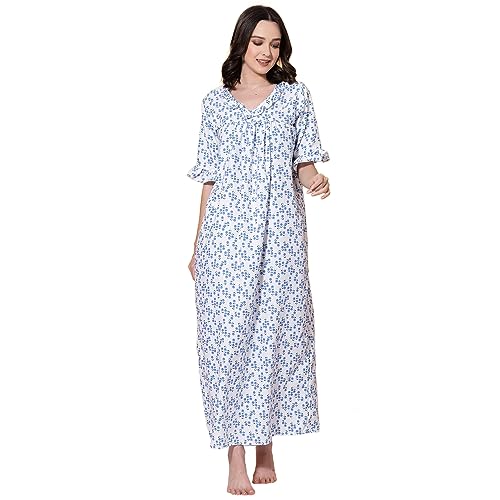 Image of OOMPH! Cotton Blend Nighty for Women's | Night Gown | Nighty | Nightdress | Maxi Dress | Sleepwear | Gown for Women | Nighties | Sleepwear