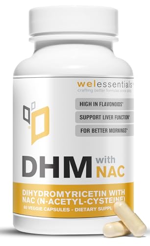 WELESSENTIALS DHM with NAC - 650mg x 60 Capsules - 300mg N-Acetyl-Cysteine 350mg Dihydromyricetin - Max Strength Dietary Supplement for Liver Support Hydration