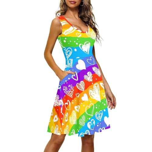 Image of TOADDITDO Women's Sleeveless O Neck Beach A-Line Party Coctail Tank Dresses Flared Sundress