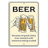 Size - 12x8 inch(30x20cm) Bière : aucune grande histoire n\'a jamais commencé avec une salade Panneau de bar vintage amusant enseignes en métal affiche vintage metal deco 12x8 inch/30x20cm