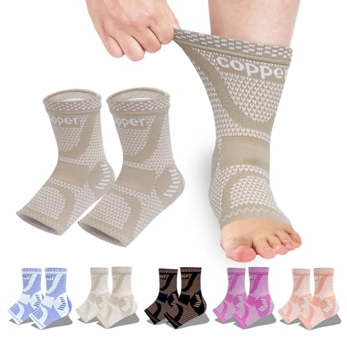 LISEPWU Copper Ankle Brace, Copper Infused Ankle Support Compression Sleeve for Men & Women, for Foot Pain Relief, Sprained Recovery, Achilles Tendonitis, Daytime or Night Use(Skin White M)