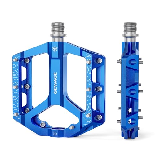 GEWAGE Pedales MTB Planos – Set de Pedales Antideslizantes para Bicicleta, aleación de Aluminio fresado CNC, Eje 9/16', 4 Colores, Ideales para MTB y Gravel (Azul)