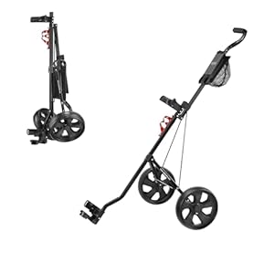 CaddyTek 2-Wheel Deluxe Golf Pull Cart – Lightweight, Compact Folding and Ergonomic Design, Easy to Maneuver with Storage