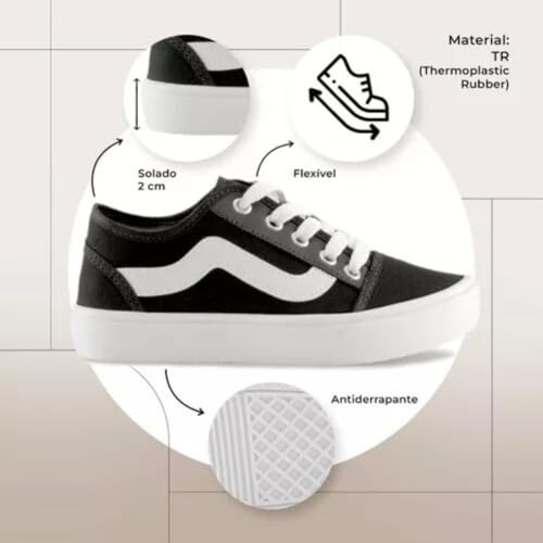 Tênis Baby Infantil Básico Escolar Old Skool Cadarço Van Ns (Preto Com Branco, BR, Criança de 4 a 8