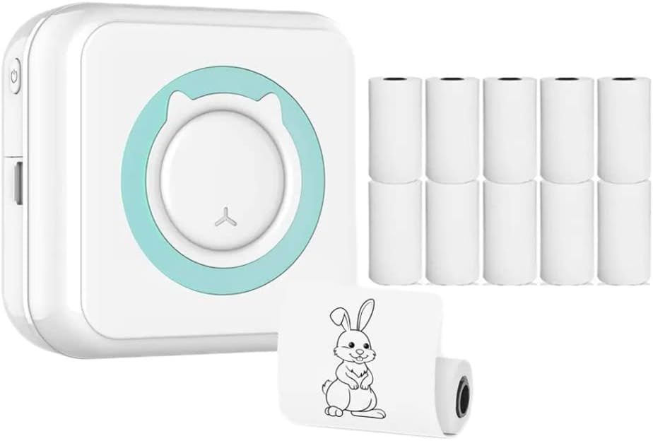 AVOIRALL Mini Portable Printer Wireless Bluetooth Thermal Printer with 10 Paper Rolls Android iSO Smartphone Compatible Print Label Photo Notes Memos