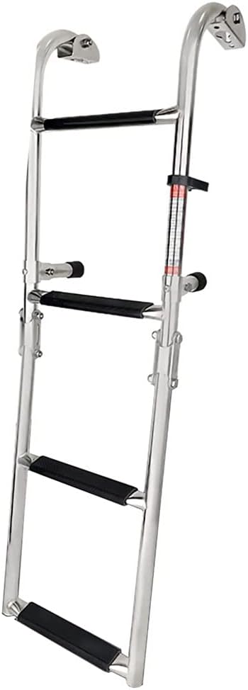 Ladders,Pontoon Boat Ladder 4 Step Foldable Boat Ladder with Rubber Grips Easy Assemble Telescoping Rear Entry Dock Ladder for Swimming Pool