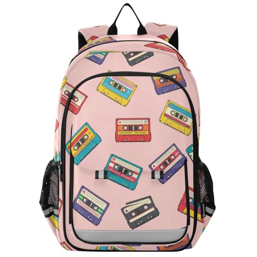 DOMIKING Music Tape Pink Kids Backpack for Boys Girls School Backpack for Preschool Elementary Laptop Backpacks Bookbag for Travel Work Women Men