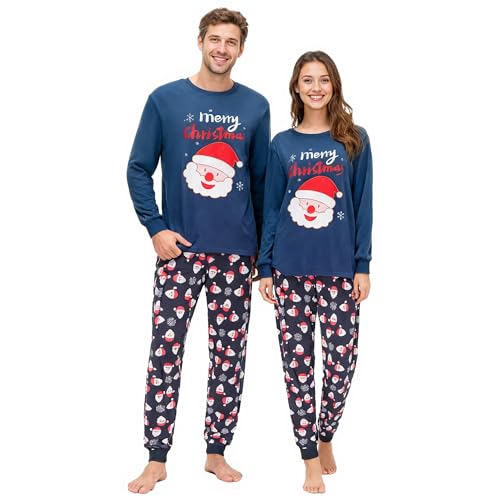Tphon Couples Christmas Pajamas Sets for Men Women Long Sleeve Pjs Set 2-Piece Comfortable Holiday Paj Set, 02 Santa Claus, M