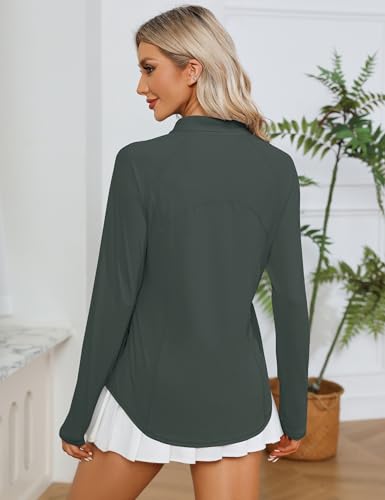 LOMON Camisas femininas de manga comprida proteção solar 1/4 zíper verão secagem rápida camisetas de