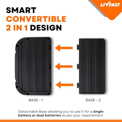 Image of Livfast Convertible Inverter Battery Trolley for Single Battery with Protective Cover | Ideal for Home Inverter & Battery with 150 kg Load Capacity, Support Upto 2 Batteries - Black Orange