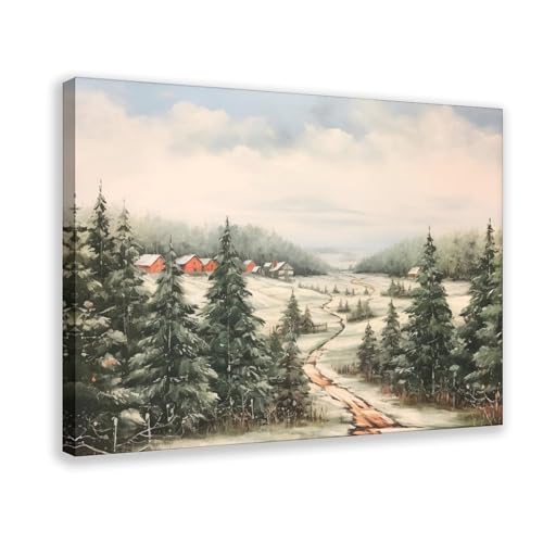 Poster paysage enneigé avec pins 30x45 cm pour la décoration du salon