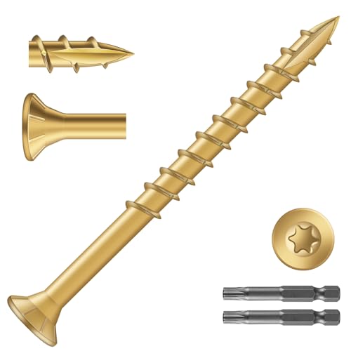 Image of #10 x 2-1 /2 inch Deck Screws (790Pcs) 10lb. Exterior Wood Screws. Carbon Steel, Tan, Flat Head, Rust Resistant epoxy Coated, with T25 Star Bit