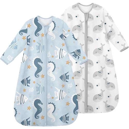 Image of Yoofoss Baby Sleep Sack 0-6 Months Long Sleeve Wearable Blanket Baby 100% Cotton 2-Way Zipper 0.5 Tog Newborn Sleeping Sack, Lightweight(Small)