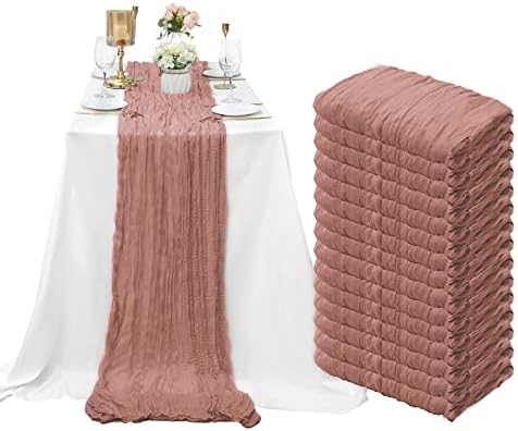 15 Pack Cheesecloth Table Runner 10Ft Gauze Cheese Cloth 35x120 Inch Boho Table Runner Holiday Table Runner Table Cover for Wedding Birthday Party Bridal Shower Reception Table Décor (Dusty Blush)