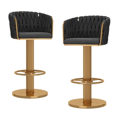 Modern Luxury Gold Velvet Bar Stools Set of 2 Swivel Adjustable Counter Height Barstools with Backs for Home Bar Island Stylish Kitchen Chairs