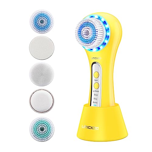 UMICKOO Face Scrubber Exfoliator,Facial Cleansing Brush Rechargeable IPX7 Waterproof with 5 Brush Heads,Face Spin Brush for Exfoliating, Massaging and Deep Cleansing