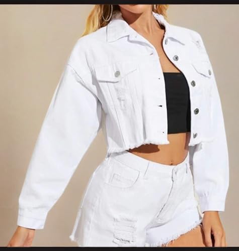 LifeShe Women Cropped Ripped Distressed Denim Jean Jacket Coat Fringe with Frayed Hem4