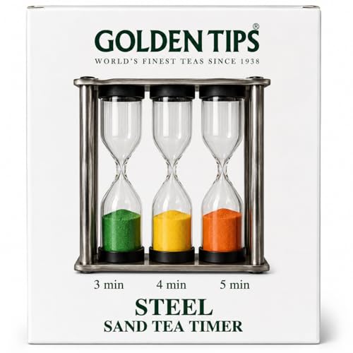 Image of Golden Tips Steel Sand Tea Timer Hourglass Sand Clock for Tea Brewing, Kitchen Cooking, Meditation, Study & Office Desk Decor | Elegant Stainless Steel Sand Timer