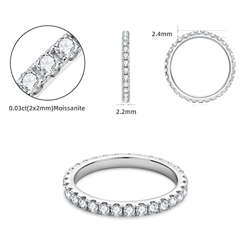 AINUOSHI Eternity Ring, 925 Sterling Silver Moissanite Stacking Rings for Women 2mm Round Cut Ideal Trendy Engagement Wedding Band Size 4-102