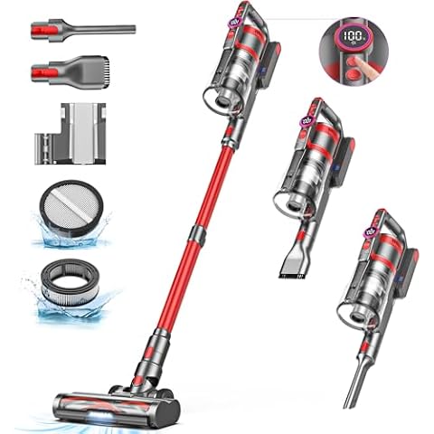 DSORUPA Cordless Vacuum Cleaner, 550W 45Kpa Vacuum Cleaners for Home, Cordless Stick Vacuum with LED Screen, Max 55 Mins Runtime, Anti-Tangle Lightweight Vacuum Cleaner for Hard Floors, Pet Hair Cover