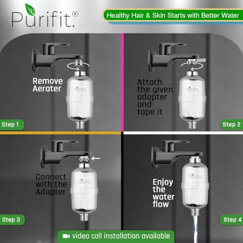 Image of Purifit Hard Water Softener For Tap & Shower V2 | Universal Fit Tap & Shower Filter For Hard Water For Hair, Helps Reduce Chlorine, Supports Hair Care, Dry Skin & Frizz Control, Easy Installation