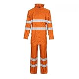 Atomic Workwear Hi-Vis Regenpak Hoge Zichtbaarheid Waterdichte Jas en Broek Set met pack away capuchon, stormmanchetten en verstelbare enkel om de elementen buiten te houden., Oranje, S