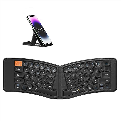 ProtoArc Ergonomic Foldable Keyboard, XK03 Ultra Slim Travel Keyboard, Portable Bluetooth Keyboard with Full Size Keys, PU Leather Split Folding Keyboard for iOS Android Windows Laptop PC iPad iPhone