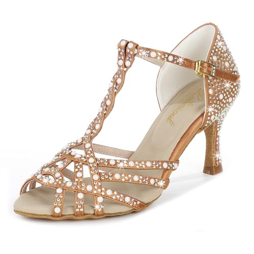 Image of Latinsoul Y205-34 Women's Crystal Embellished Latin Dance High Heel Shoes - Stylish Design Adjustable Ankle Strap Dance Shoes