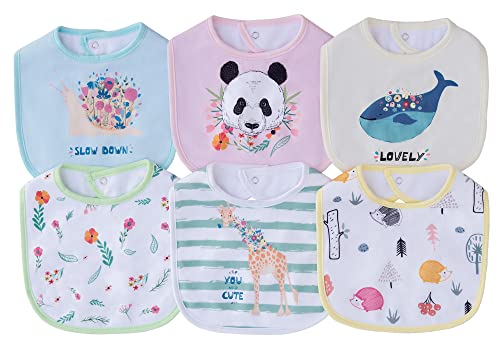 Image of 6 Pack Large Cotton Waterproof Baby Toddler Bibs for Drooling Teething Eating Girls Boys 3-24 M