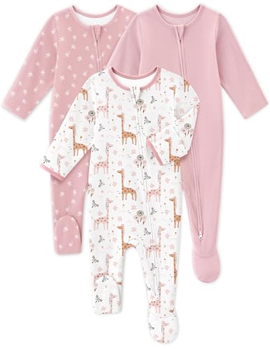 Image of FILLEEP Baby Sleepers 3 Pack Cotton Pajamas for Newborn 0-3 3-6 6-9 Months Boys Girls Clothes Sleep 'N Play Footie PJs