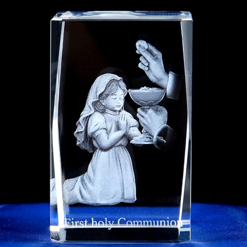 Duosuny 3D Laser Crystal First Communion Gifts for Girls, 3D Engraving Crystal Praying Girl Figurine First 1st Communion Veil Decoration, Baptism Gifts for Girls Catholic2