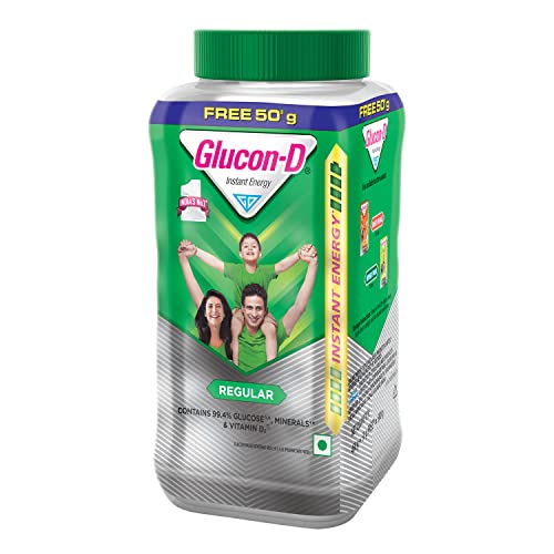 Glucon-D Regular Glucose Powder(450g+ 50g, Jar)| For Tasty Glucose Drink| Provides Instant Energy| Vitamin D2 Supports Immunity|
