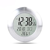 FORNORM Badezimmeruhr, wasserdicht, Mini-Duschuhr, Badezimmer-Uhr, Saugnapf-Halterung, Aluminium-Legierung, Uhr mit Thermometer, weiße Wanduhr, Dusch-Timer, digitales Thermometer, lautlose Uhr
