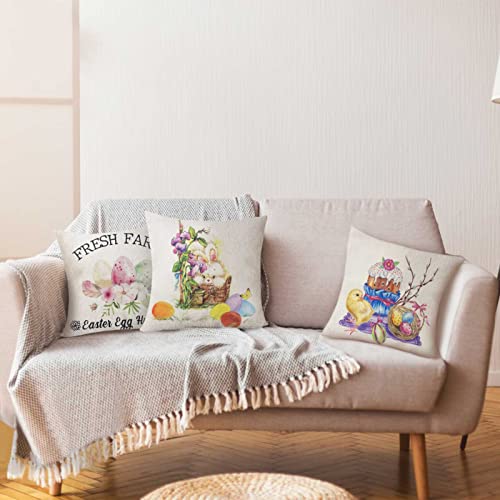 Neknock Easter Pillow Covers 18X18 Set Of 4 Easter Decorations For Spring Farmhouse Decoration Easter Decorative Throw Pillows Bunny Eggs Cushion Case For Home Decor #TOP2