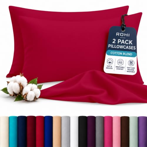 Rohi Luxury Red Pillow Cases 2 Pack - (50×75cm) | Soft & Comfy Cotton Blend Pillow Covers with Envelope Closure | Breathable Anti-Allergy Fade & Wrinkle Resistant