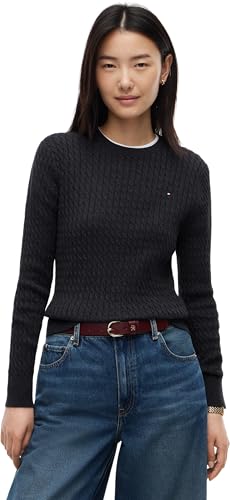 Tommy Hilfiger Damen Co Cable C-nk Ls Sweater Ww0ww44993 Pullover Sweater, Dark Grey Heather, M – Ansicht 1