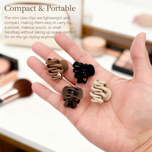 Set de Pinzas para el Cabello Mini Mate para Cabello Fino, Pinzas Pequeñas Antideslizantes para Mujeres, Tonos Neutros en Caqui, Café, Marrón y Negro (12 Piezas) miniatura 6