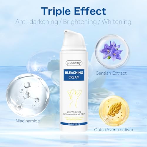 Pobemy Skin Bleaching Cream, Dark Spot Remover for Face, Intimate Areas & Body, Vitamin C Lightening for Underarms, Knees, Elbows, Inner Thighs, Bikini Line – Sensitive Skin Lightening Cream- 1.7FL OZ