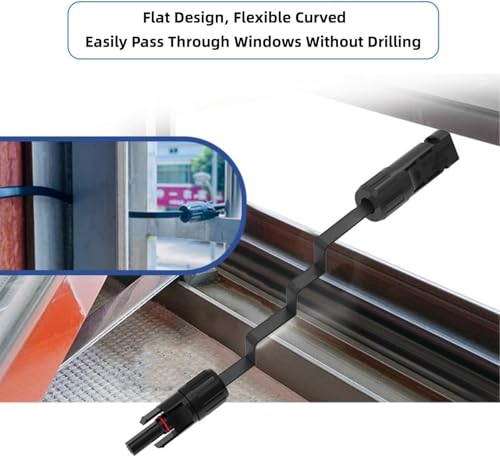 Leehitech 2 Stück 2M Solarkabel Fensterdurchführung, Solarpanel Flachkabel 4mm² PV Flach Solarkabel Flexibel mit Stecker und Kupplung für Balkonkraftwerk Wechselrichter und Solarkraftwerk