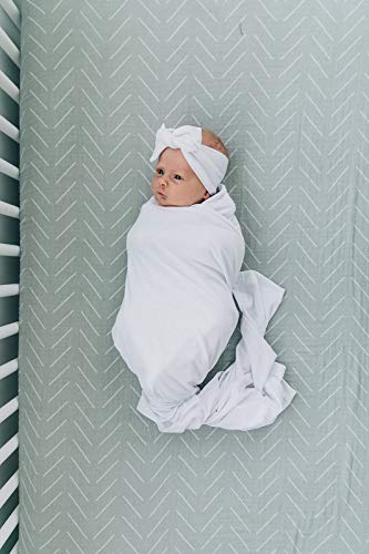 Image of Mebie Baby White Stretch Swaddle, Modern and Neutral Swaddle Blanket for Baby Girl or Boy, Soft Baby Blankets, Newborn Swaddle Blanket, 0-3 Month, Comfy Wrap, Baby Essentials & Gifts (47 inch x 47 inch)