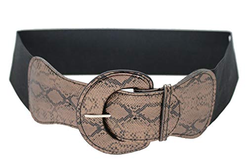 TFJ Women Elastic Wide Black Belt Hip Waist Bronze Snake Skin Animal Print M L XL
