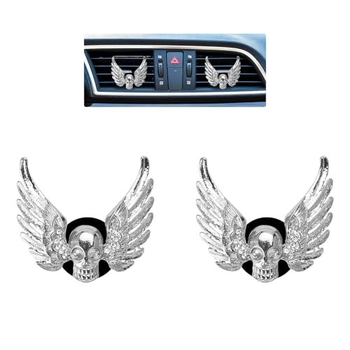 Image of ORIESSE Goth Car Accessories,2pcs Bling Angel Wings Skull Car Air Fresheners Vent Clips,Silver Spooky Skeleton Decor for Teens,Horror Dashboard Decorations,Refillable Diffusers