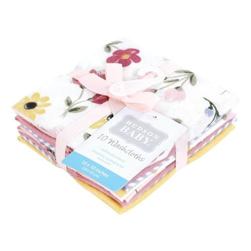 Image of Hudson Baby Unisex Baby Flannel Cotton Poly Washcloths, Soft Painted Floral 10 Pack, One Size