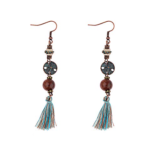 Boho Pearl Crystal Tassel Earrings Black Grey Blue Brown Fabric Long Drop Dangle Tassel Earrings para mujeres Jewelry green