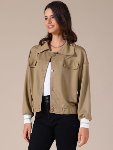 Allegra K Womens Bomber Jacket 2025 Fall Casual Long Sleeve Button Down Cropped Jackets2