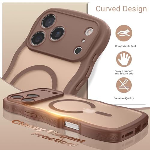 Image of YINLAI for iPhone 17 Pro Max Case 6.9-inch [Compatible with MagSafe] [Soft Silicone] [Curly Wave] [Anti-Fingerprint] [Full Body Military Shockproof], Brown